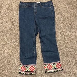Embroidered Blue Jeans with Red Accents